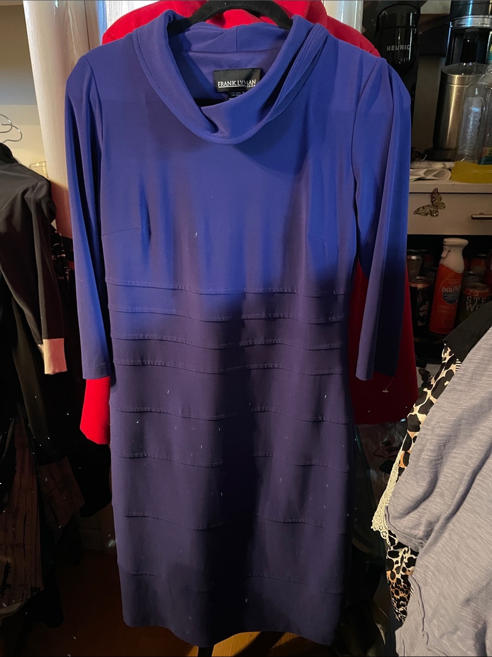 Frank Lyman Purple Cowl Neck Shesth Dress